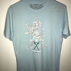 Baby Blue & Silver Lion with Swords Express Graphic Tee Sz Small